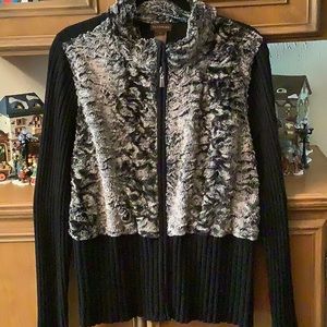 Modern Knit Cardigan with Faux Fur Trim